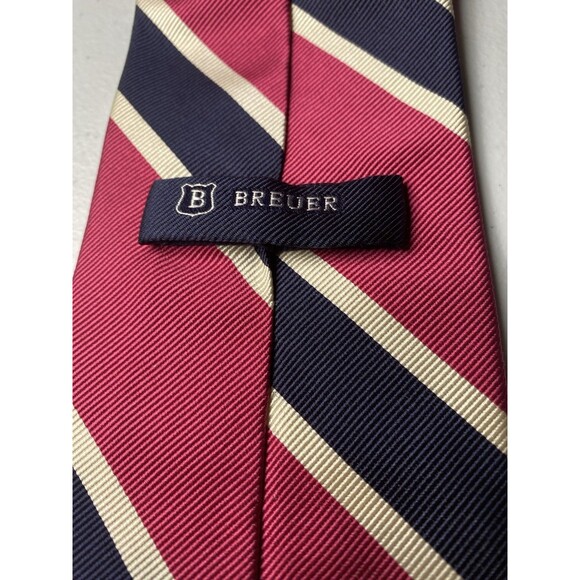 Breuer Men’s Necktie REPP  100% Silk Striped Tie Pink Navy Handmade Italy - Picture 3 of 8